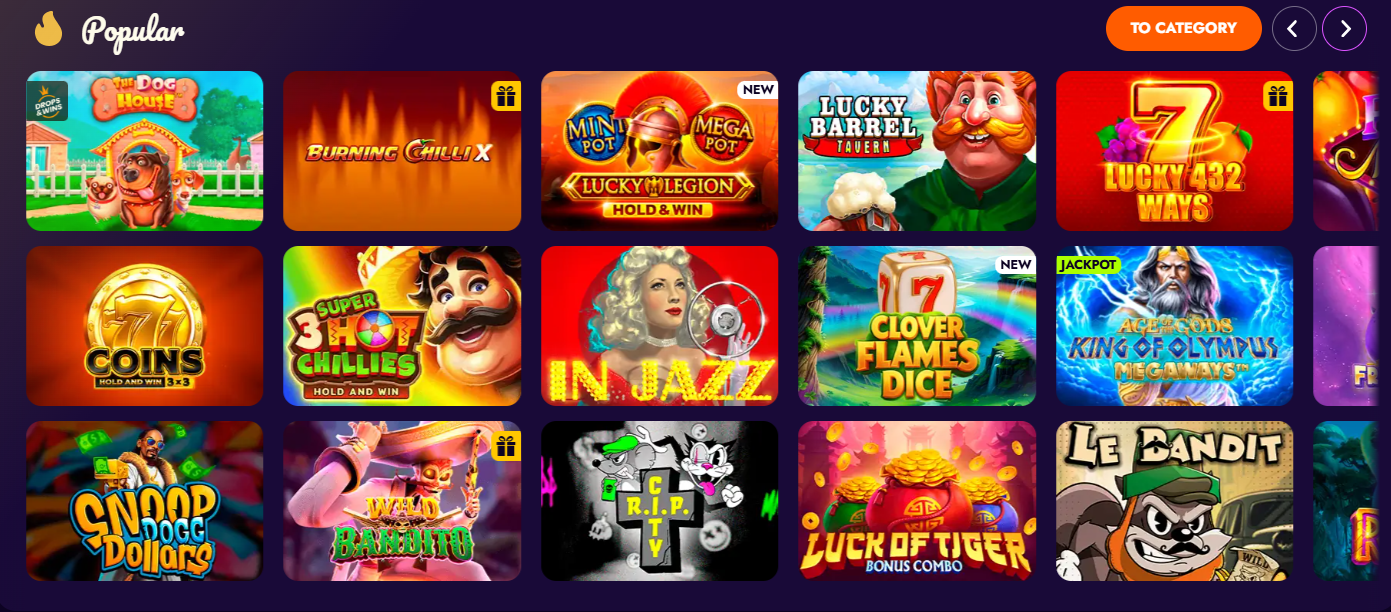Popular games at Irwin Casino — The Dog House, Burning Chilli X, Lucky Legion Hold and Win, Lucky Barrel Tavern, In Jazz, Age of Gods King of Olympus Megaways